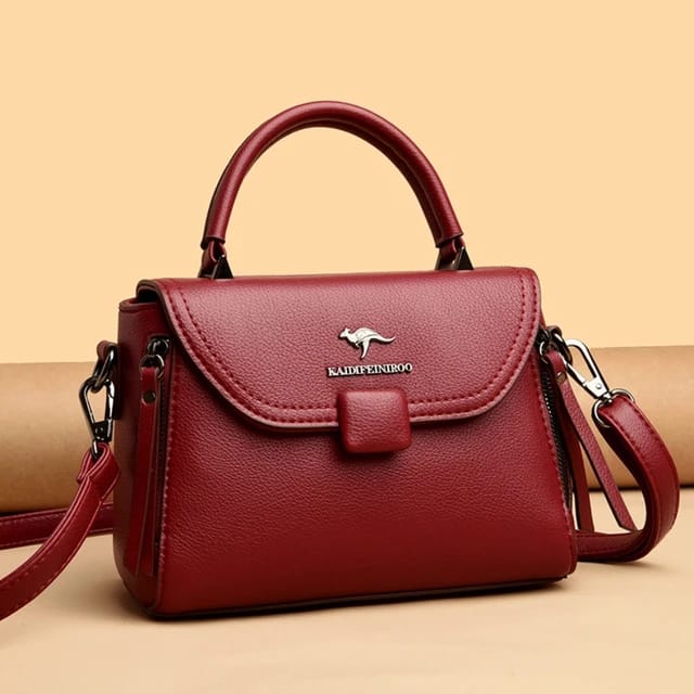 High Quality Leather Kangaroo Handbag (Merun Red)
